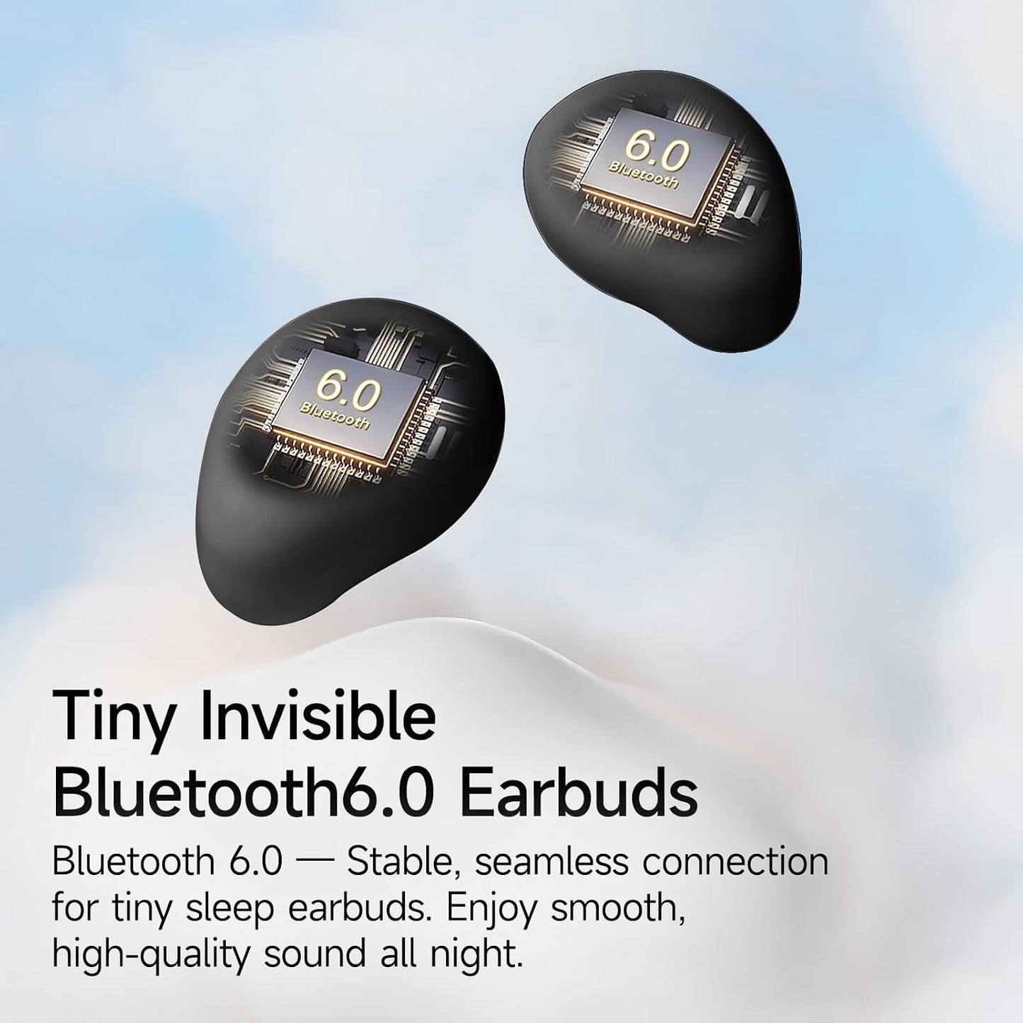 Sleep Earbuds for Side Sleepers, Mini Invisible Wireless Bluetooth 6.0 Micro Sleep Headphones, Hidden Earbuds with LED Screen for Small Ears Sleeping Working, Exercise, Hiking(Black)