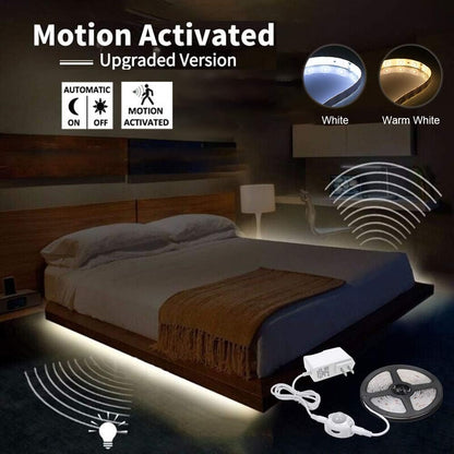 5 Feet Motion Activated Strip Lights, Plug-in LED Night Lights Waterproof for Bed, Kitchen, Stair (Warm White)