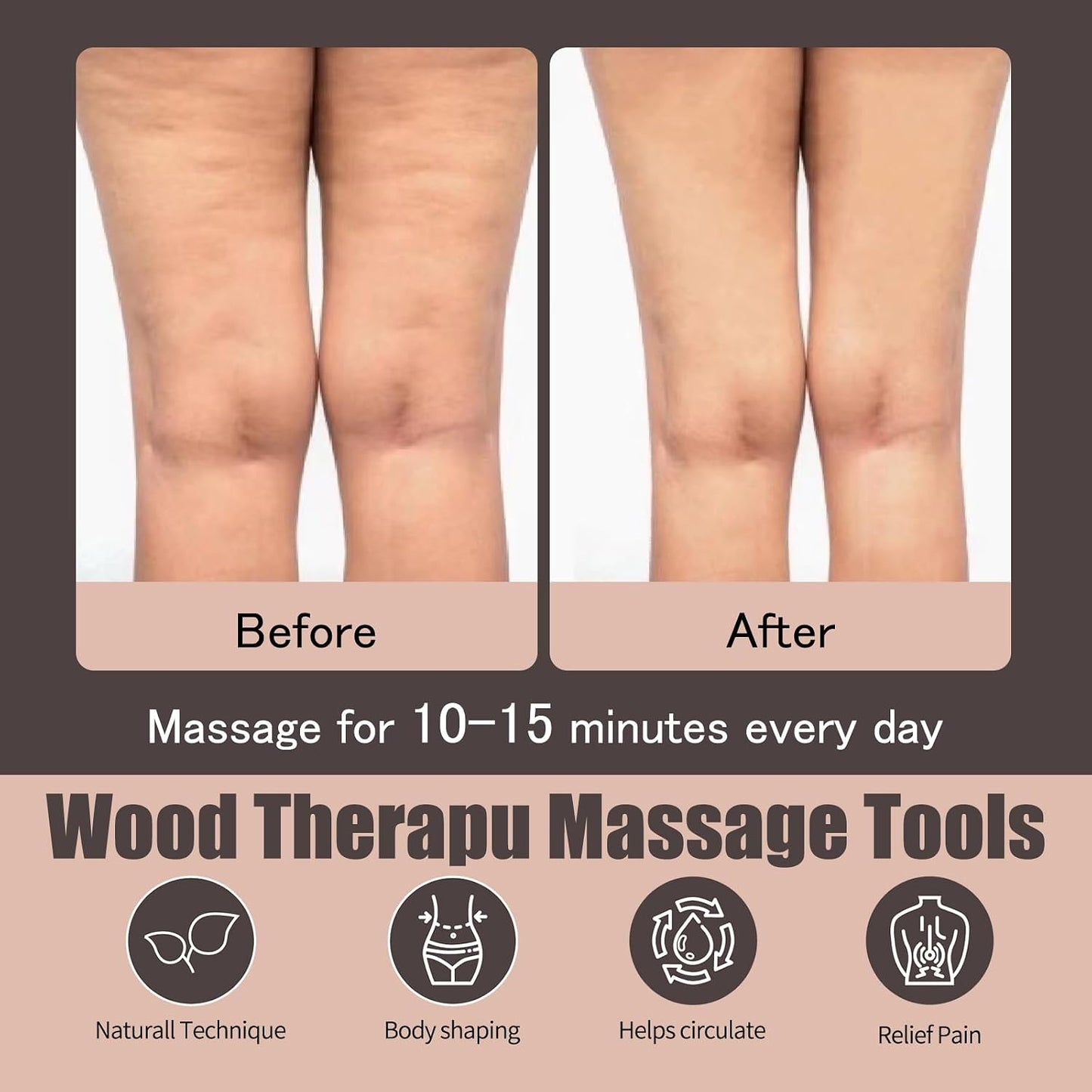 Wood Therapy Mushroom Head Massage Tool, Wooden Massage Scraping Body Brush, Lymphatic Drainage Legs Abdomen Use, Remove Cellulite, Relieve Itchy Skin, Multi-Functional Body Shaping Massager