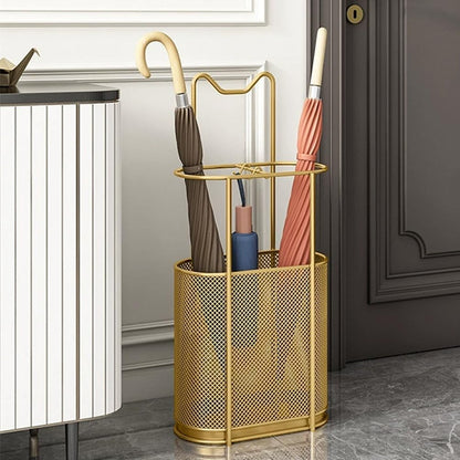 Metal Umbrella Holder Stand,Metal Umbrella Stand for Entryway, Stand Cane Holder with Drip Tray, Umbrella Rack Storage Bin Freestanding,Gold