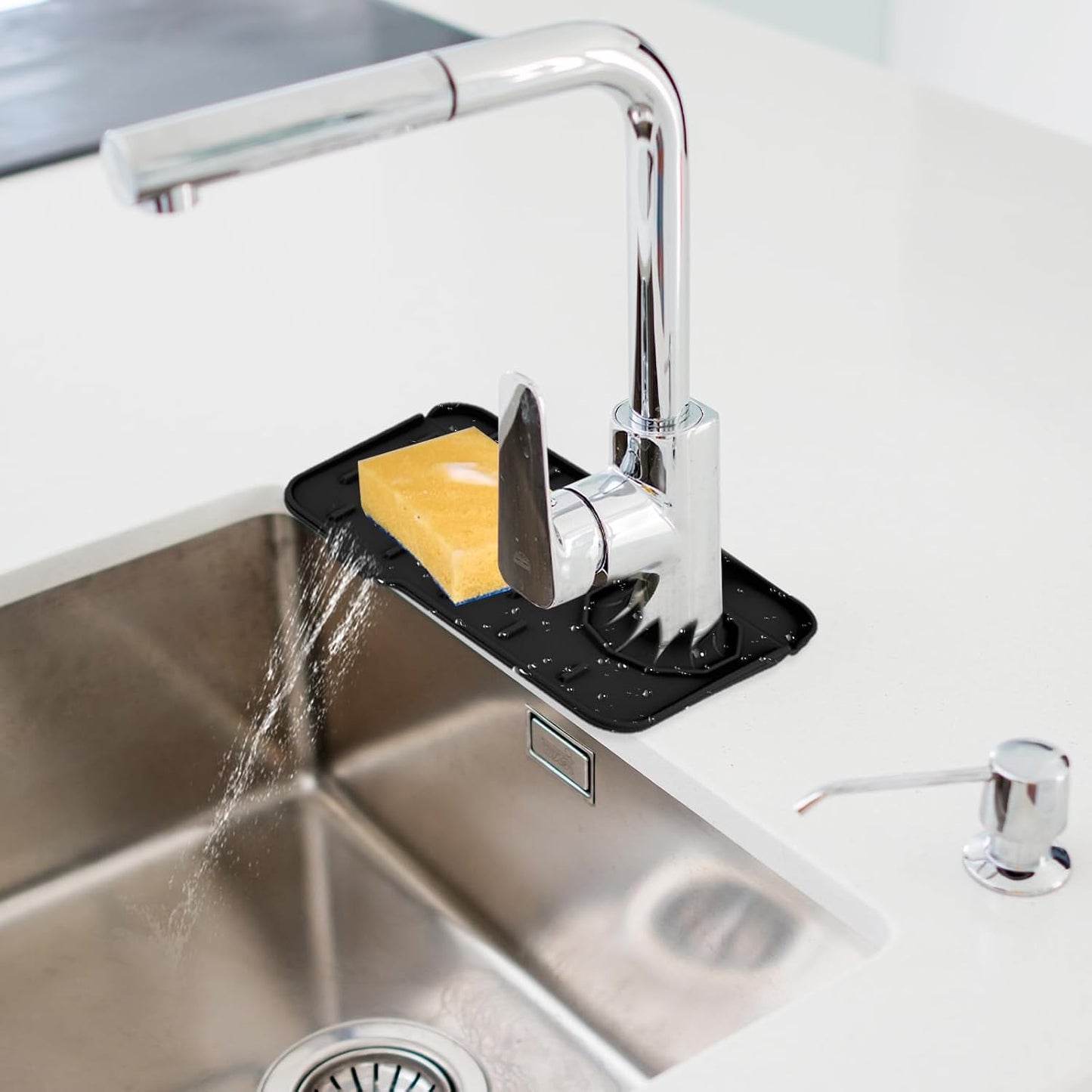 Dimeho Sink Faucet Splash Guard Mat Silicone Soap Dish Pad Faucet Handle Drip Catch Sponge Holder Sink Protector Trays for Bathroom Kitchen Countertop Gadgets Accessories