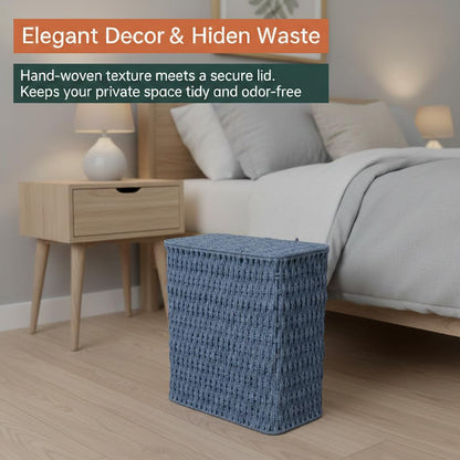 Coeusy 3 Gallon Wicker Trash Can,Small Bathroom Trash Can with Lid,Natural Water Hyacinth Wicker Waste Basket for Bedroom,Toilet,Narrow Garbage Can with Removable Liner