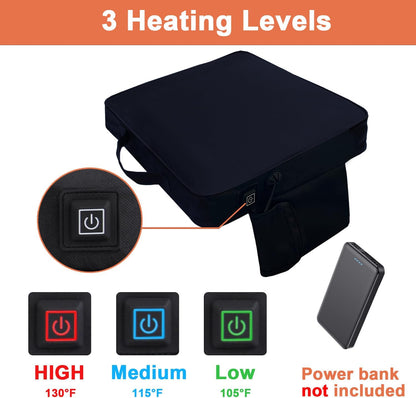 2 Pack Heated Black Stadium Seat Cushions for Bleachers, Extra Thick 2.4" Waterproof 600D Oxford Cushion with Handle & Zipper, Portable Indoor Outdoor for Sports Events, Office Chairs, Beaches