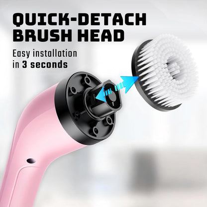 Electric Spin Scrubber, 2-Speed Cleaning Brush, Extendable Handle (White) | Includes 7 reusable brush heads and an IPX7-rated design for cleaning bathrooms, showers, kitchens, tile, floors, and grout