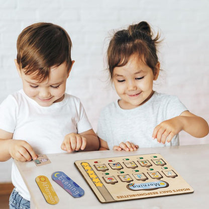 Daily Routine Chart for Kids, Visual Schedule, Routine Chart for Toddlers 3-5, Morning Bedtime Routine Chart for Toddlers, Wooden Chore Chart for Kids