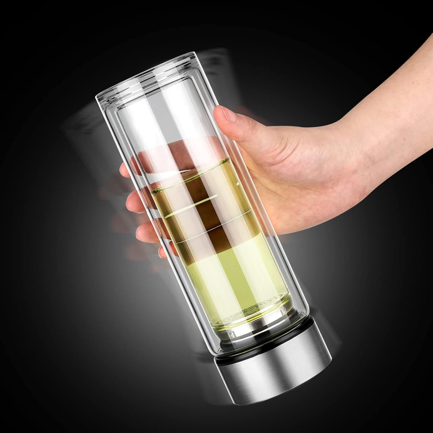 PARACITY Glass Water Bottle with Tea Infuser, 12 oz Double Wall Tumbler | Removable stainless steel filter and silicone seal suit loose leaf, flower or herbal brewing in a wide-mouth tea infuser mug