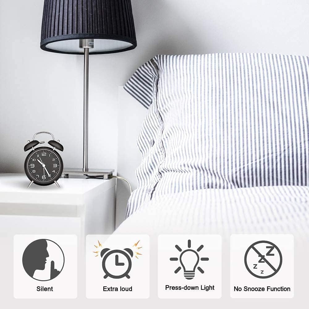 Azyh Loud Alarm Clock for Heavy Sleepers Adults, Metal 4 Inches Twin Bell Battery Operated Alarm Clocks for Bedrooms Decoration, Silent Non-Ticking, Back-to-School Gift (Red Brown)