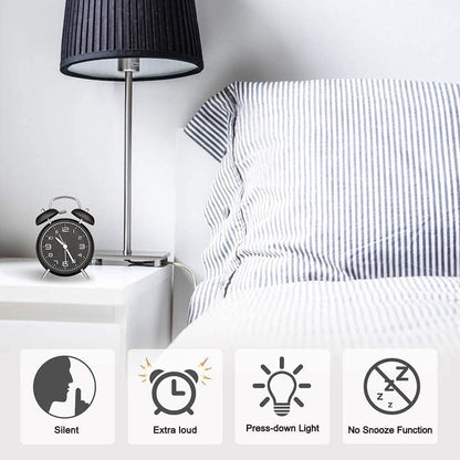 Azyh Loud Alarm Clock for Heavy Sleepers Adults, Metal 4 Inches Twin Bell Battery Operated Alarm Clocks for Bedrooms Decoration, Silent Non-Ticking, Back-to-School Gift (Red Brown)