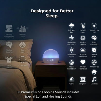 Sunrise Alarm Clock White Noise Sound Machine, Natural Wake Up Light for Adults, Baby and Pets – 30 Non-Looping Sleep Sounds, 10 Color Ambient Night Light, Screen-Free Sleep by Paus