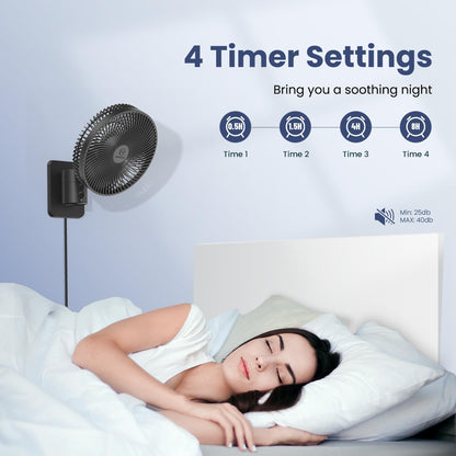 LEMOISTAR 8 Inch Small Wall Mounted RV Fan with Remote Control, 90° Oscillating, 4 Speeds, 4 Timer, Adjustable Tilt, 70 Inch Cord, Quiet, for Corner Bedroom Home Office Garage-Black
