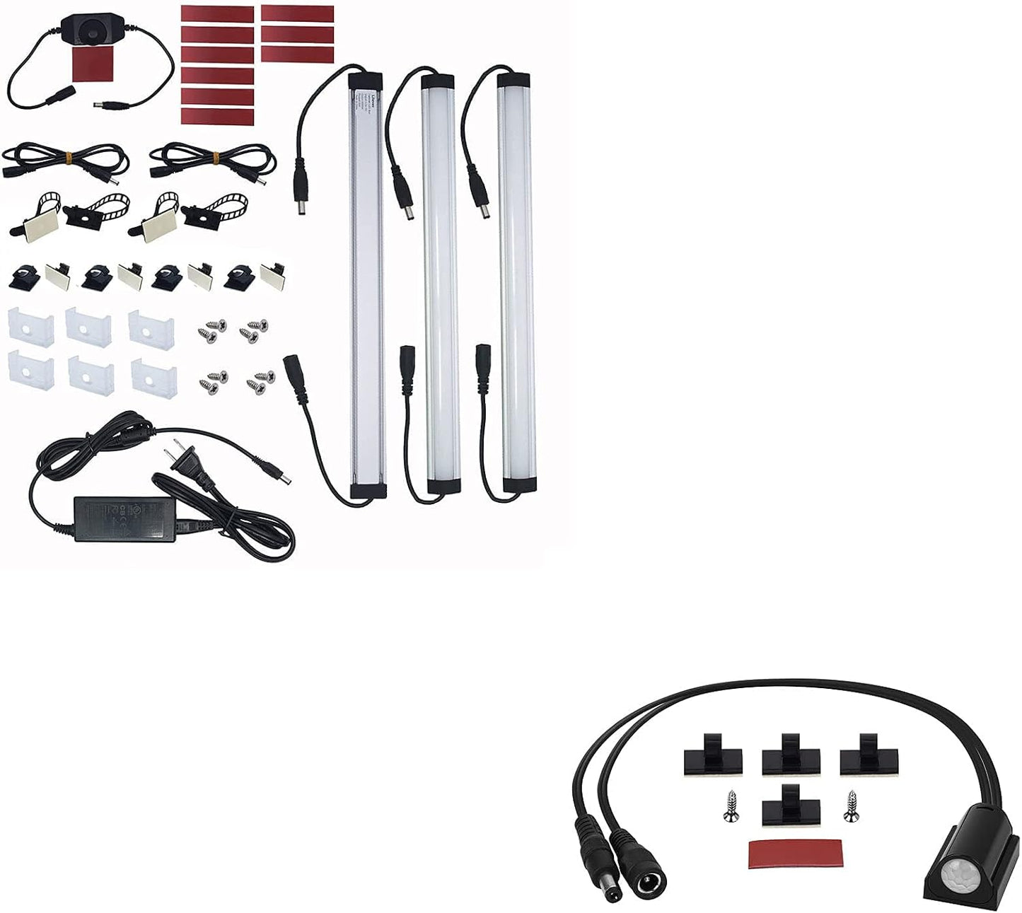 Motion Sensor Cabinet LED Lighting Kit. Plug in. Perfect to Work as Motion Activated Lighting for Under Cabinets Closets Wardrobe Hallway Stair Beds Garage Kitchen. 3-Light-Bar. Warm White 3000K