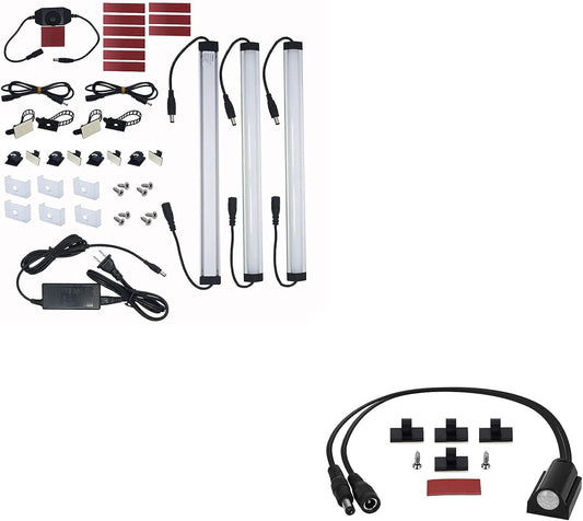 Motion Sensor Cabinet LED Lighting Kit. Plug in. Perfect to Work as Motion Activated Lighting for Under Cabinets Closets Wardrobe Hallway Stair Beds Garage Kitchen. 3-Light-Bar. Warm White 3000K