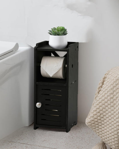 AOJEZOR Toilet Paper Holder Stand: Small Space Bathroom Storage for Renters