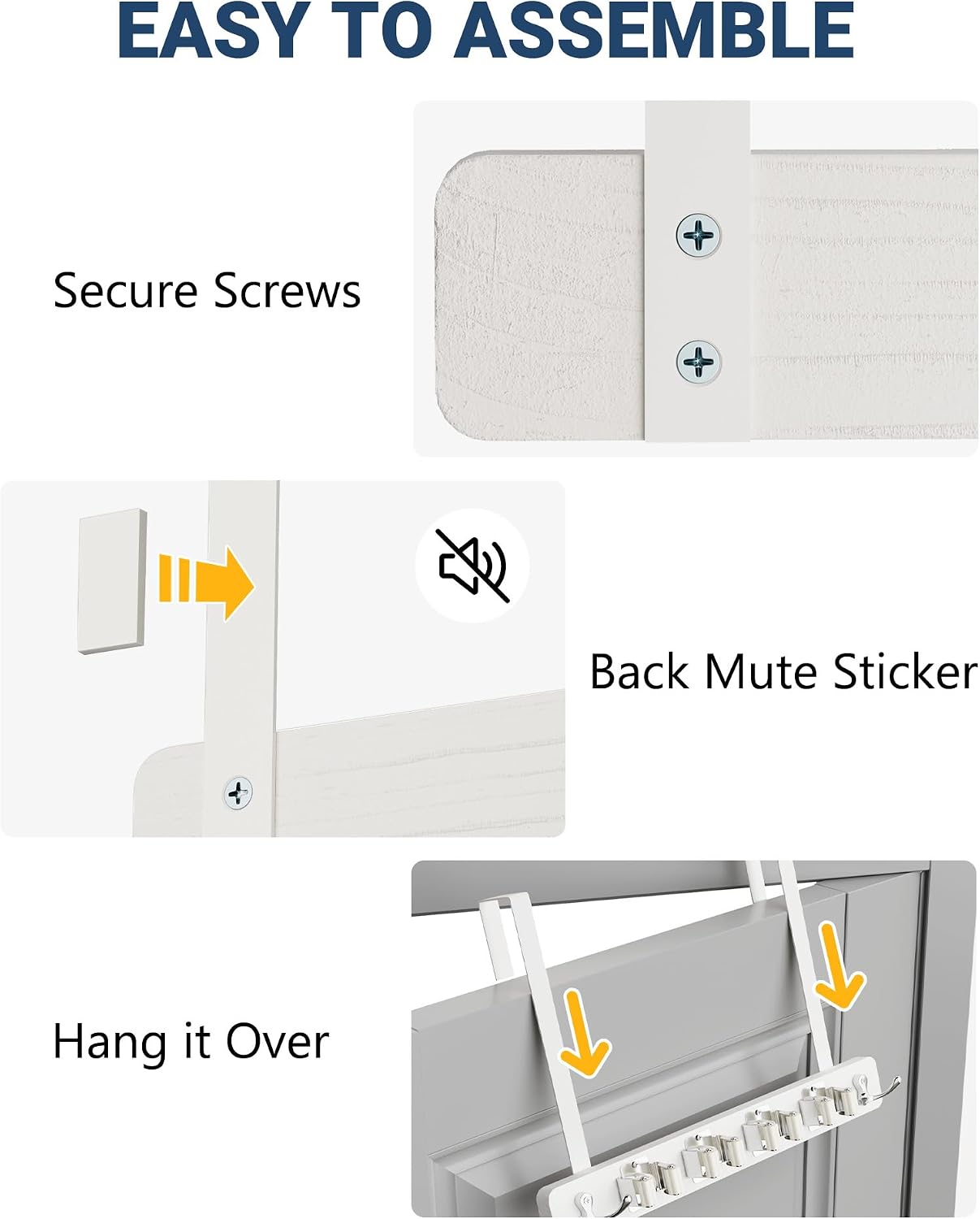 Lorbro Broom Holder Door Mount, Wood Over the Door Broom and Mop Holder | 4 Slots 4 Hooks, No Drill Setup, EVA Protection Pads, Secure Grip, Laundry Garage Closet Kitchen Use, White