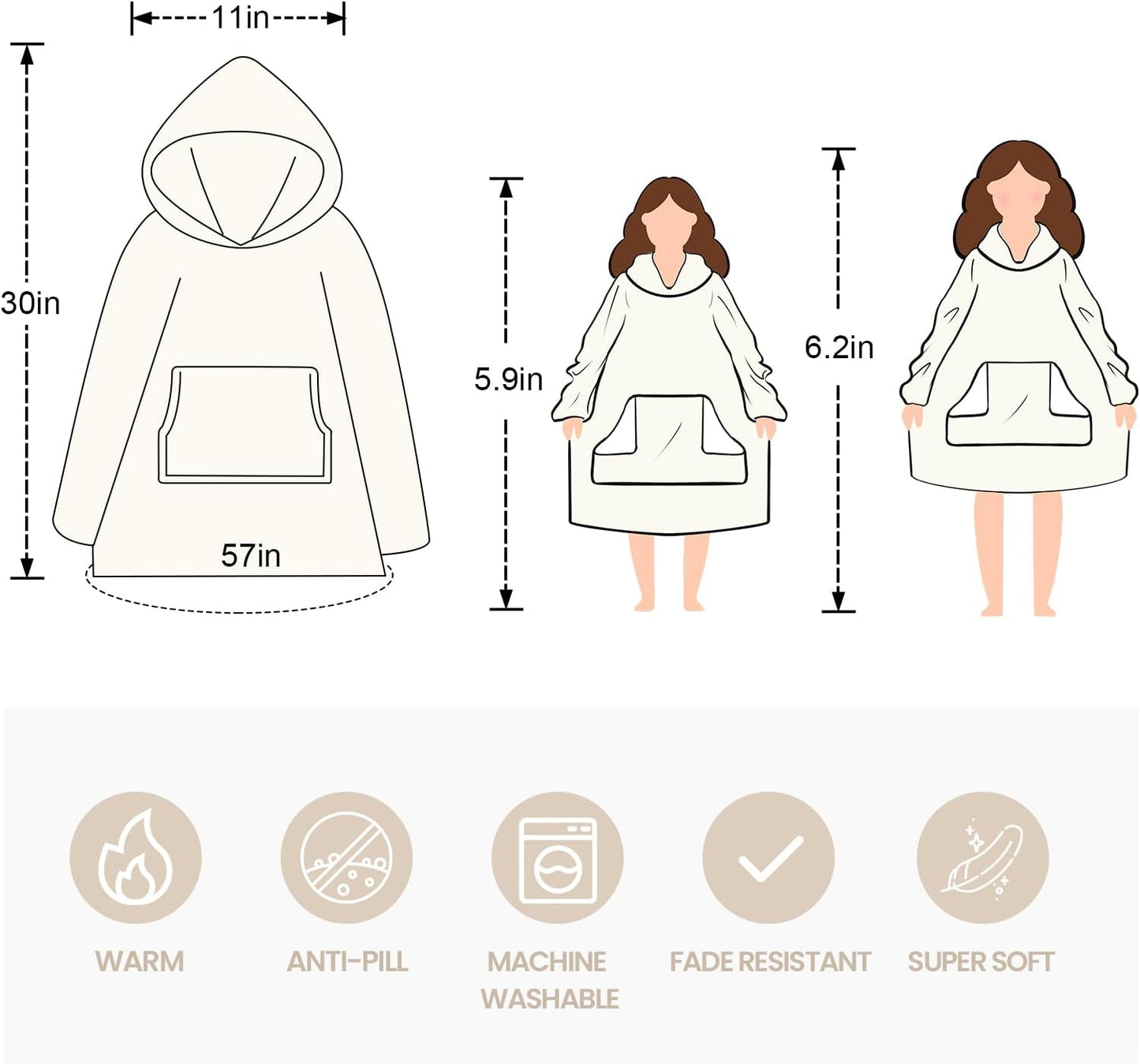 Wearable Blanket Hoodie, Oversized Sherpa Fleece Sweatshirt Blanket with Giant Hood Pocket and Sleeves for Adult, Warm & Cozy Grey Blanket Gifts for Women