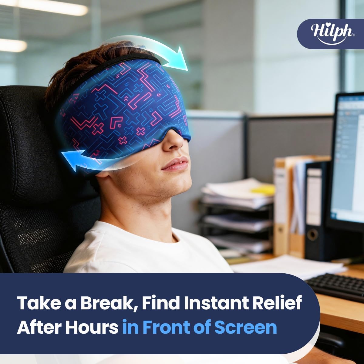 Hilph Adjustable Migraine Relief Cap, Headache Hat with Thickened Gel | Reusable, Flexible Gel, 360° Cold Compression Therapy Wrap for Tension, Stress, Sinus & Hangover Relief, Gift for Women Men