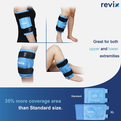 REVIX XL Knee Ice Wrap Around Entire Knee, Gel Ice Pack for Muscle Ache, Cold Pack to Reduce Discomfort and Promote Flexibility, Soft Plush Linings, Purple