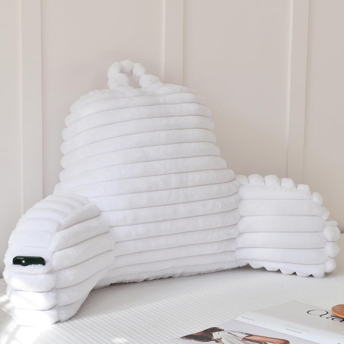 Large Reading Pillow for Adults, Back Support Pillow for Sitting Up in Bed with Arms, Couch for Lounging Bedrest, Pink