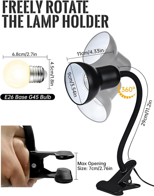 Clip On Gooseneck Lamp - 300W Max, Ceramic Fire-Resistant E26 Socket, Classic Durable Switch, Adjustable Flexible Clamp Light for Desk, Workbench, Bed Headboard, Table, Grow (Standard Clip Desk Light)
