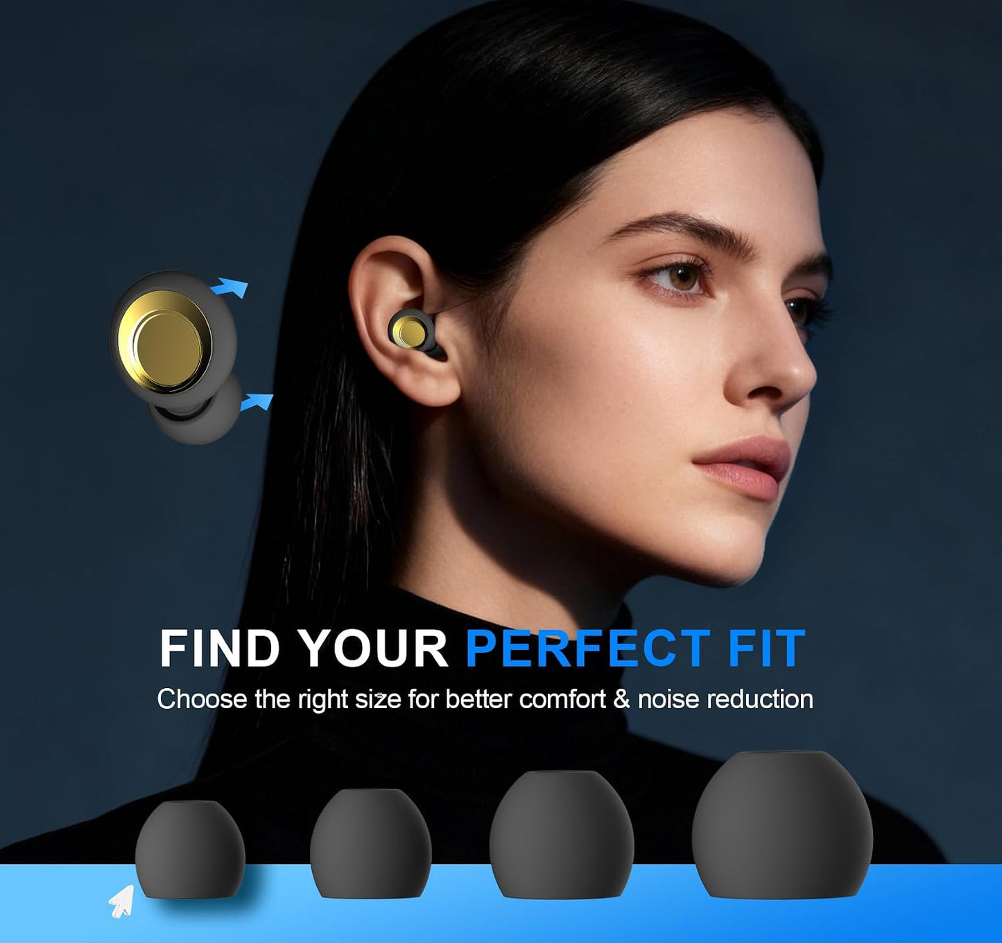 Ear Plugs for Sleeping, Ultra Soft & Reusable Silicone Earplugs | Customizable Fit | 45dB Noise Reduction, Hearing Protection with 8 Tips for Sleep, Travel, Sensitivity, Deep Focus, Gold