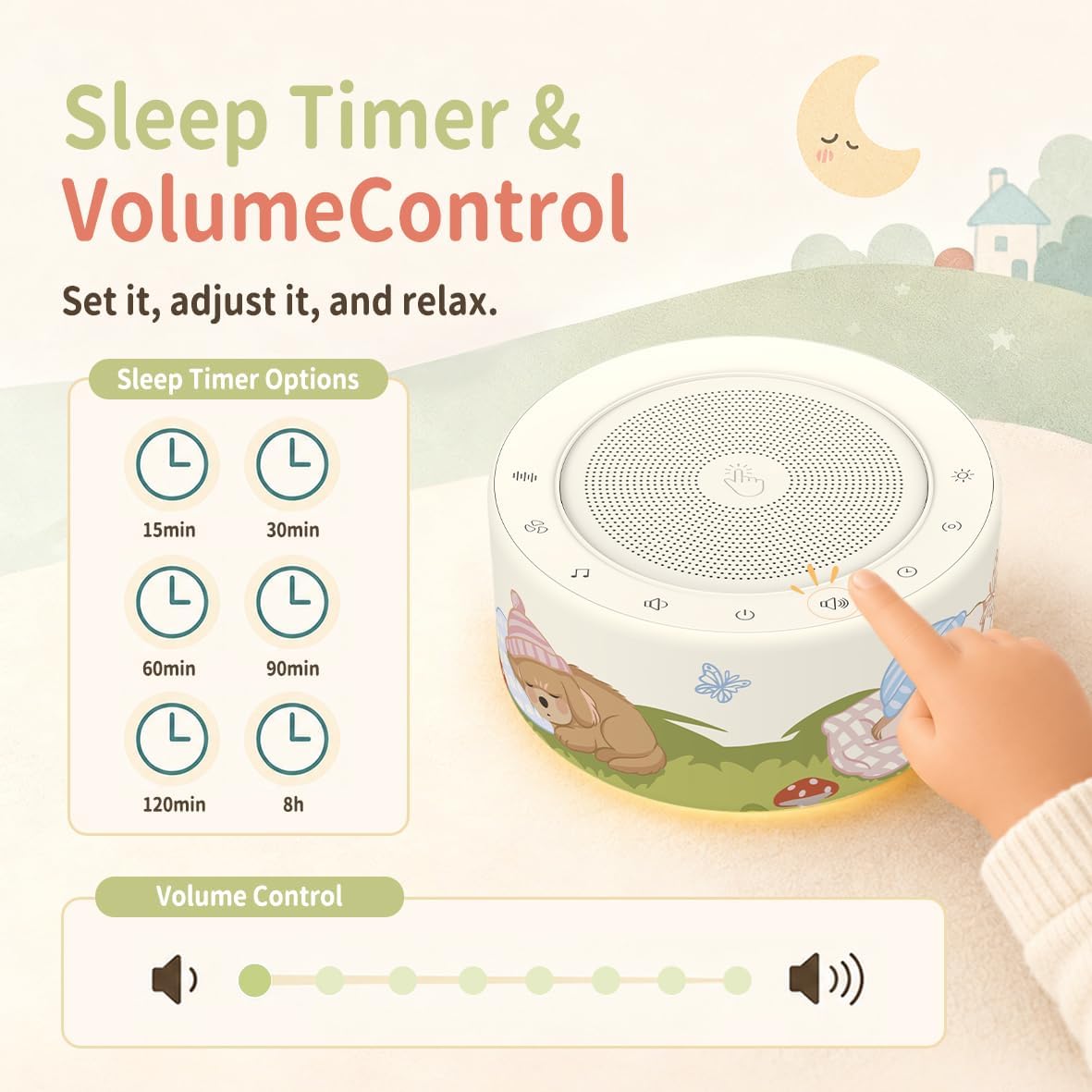 Kipcush White Noise Machine for Baby & Adults, 30 Soothing Sounds, Sleep Sound Machine with 8 Color Night Light, Memory Function, White Noise for Sleeping, Nursery, Office, Travel & Relaxation