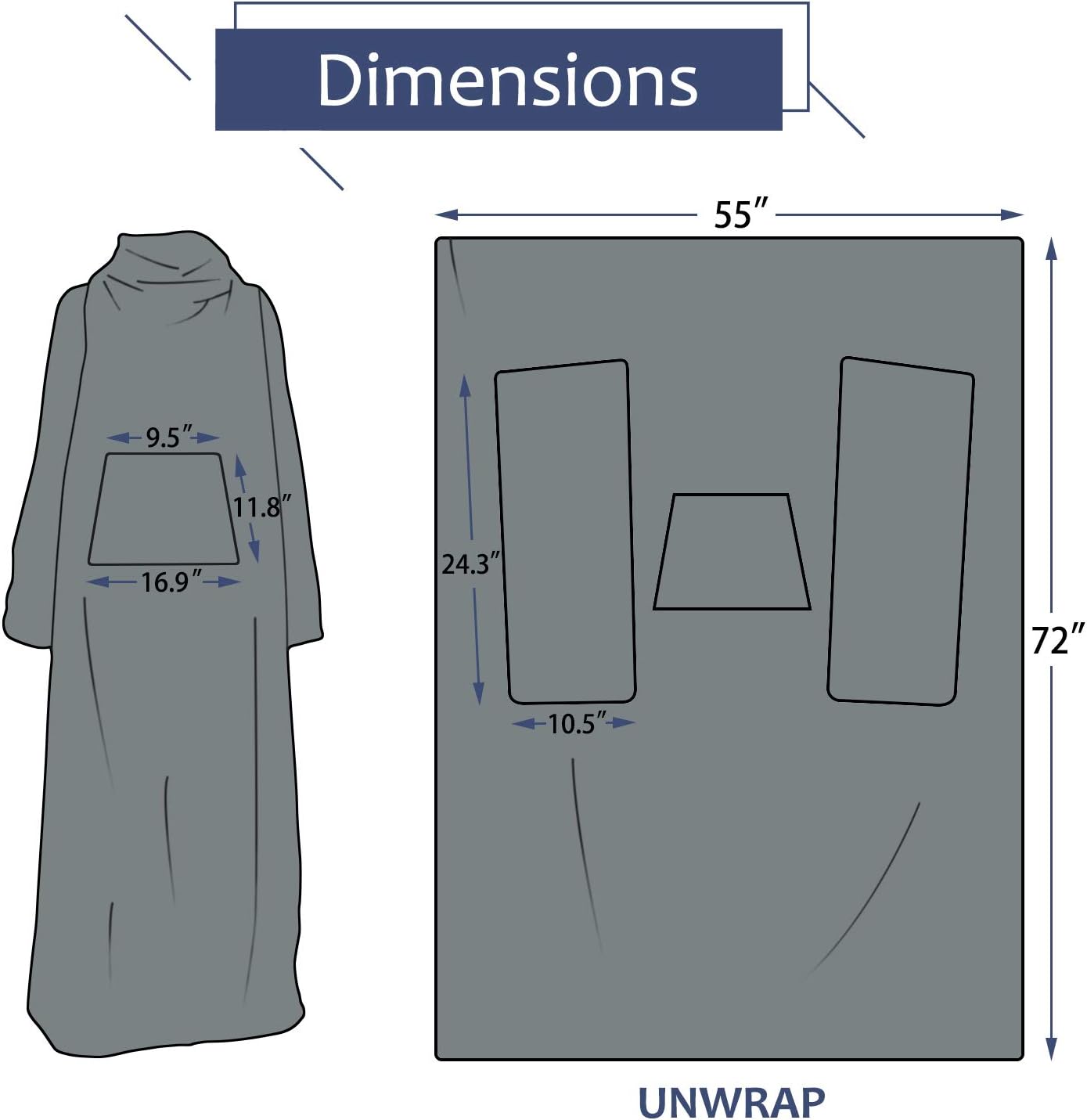 Solaris Wearable Blanket with Sleeves for Adults, Softness Comfort Warmth Fleece Gift for Women Men, Snuggy Body Throw TV Blanket for Home Office Lounge, Gift for Your Lover