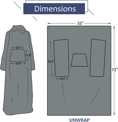 Solaris Wearable Blanket with Sleeves for Adults, Softness Comfort Warmth Fleece Gift for Women Men, Snuggy Body Throw TV Blanket for Home Office Lounge, Gift for Your Lover
