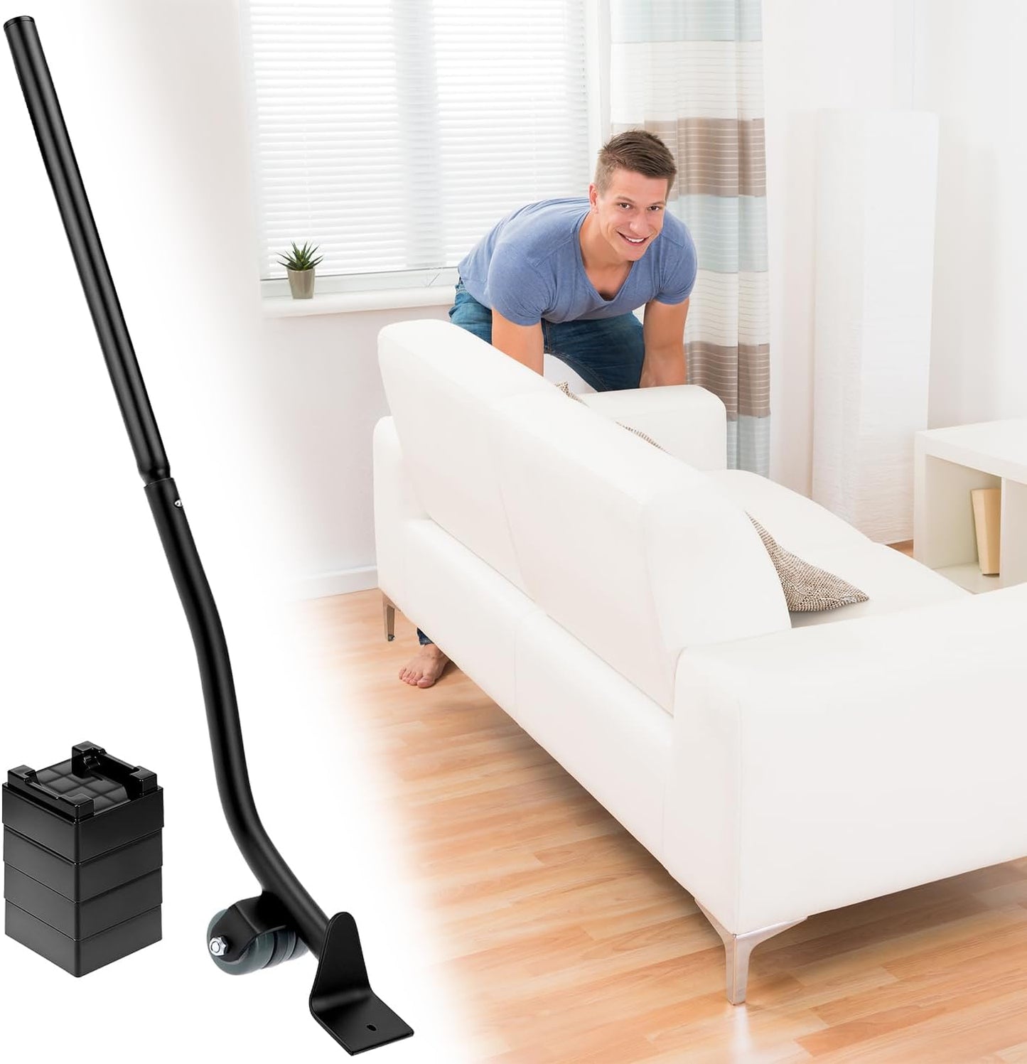 QWORK Furniture Lifter Tool, Appliance Furniture Metal Lifters for Heavy Furniture Movers Sliders Easily (1 Lifter & 4 Heightening Block)