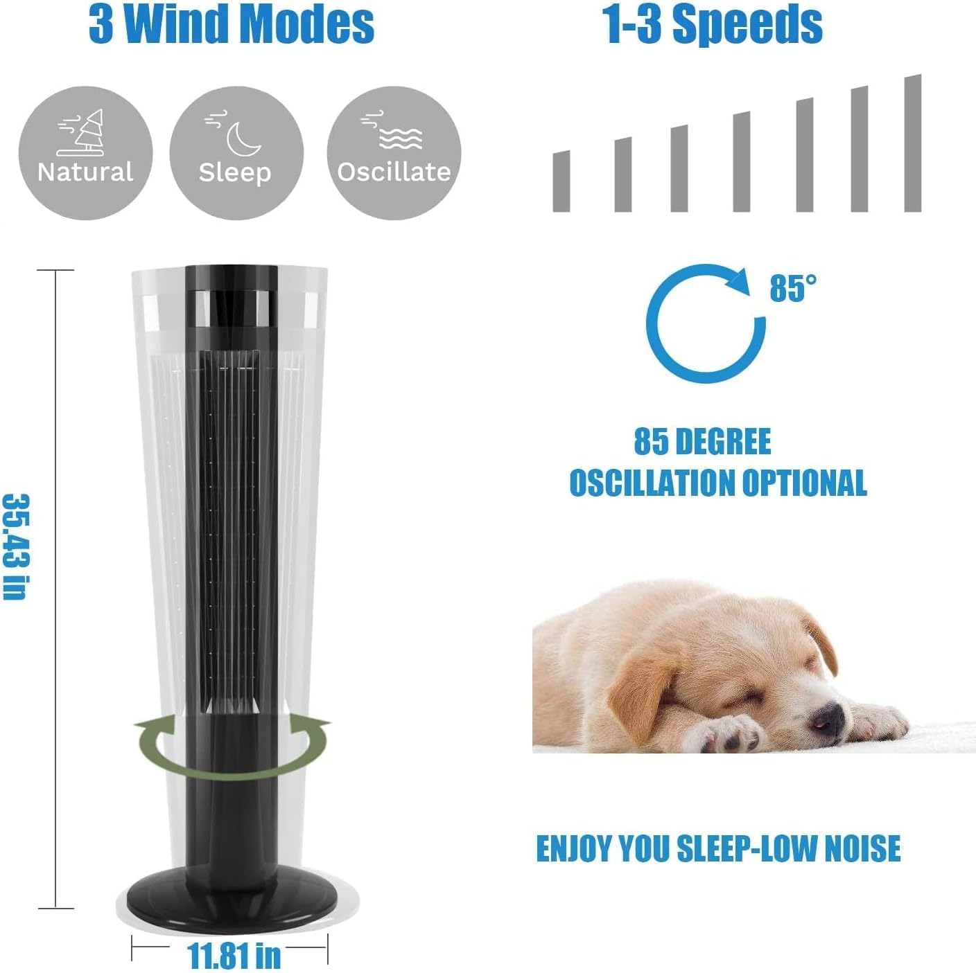 Antarctic Star Tower Fan 85°Oscillating Fan Quiet Cooling 12H Timer Remote Control Bladeless Electric 3 Speeds Wind 3 Modes, 42INCH, PINK