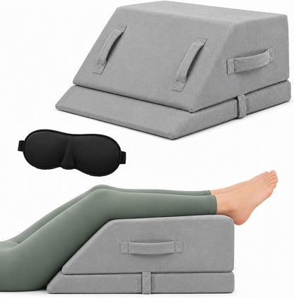 Leg Elevation Pillow for Sleeping, Adjustable Leg Pillow with Memory Foam, Wedge Pillow for Legs to Reduce Swelling, Sciatica, Knee, Hip & Back Pain Relief, Post Surgery Recovery