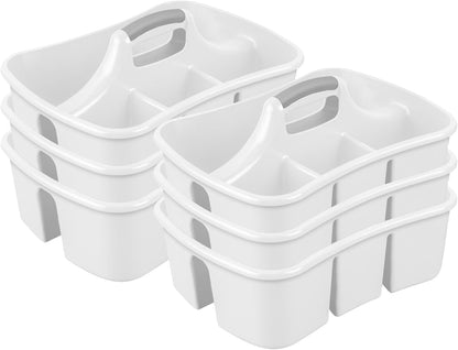 Sterilite Divided Ultra Caddy Storage Organizer for Bathroom, White, 4-Pack | Large Organization Holders and Stackable Plastic Containers for Toilet, Sink, Laundry, and Kitchen Cleaning Supplies