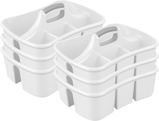 Sterilite Divided Ultra Caddy Storage Organizer for Bathroom, White, 4-Pack | Large Organization Holders and Stackable Plastic Containers for Toilet, Sink, Laundry, and Kitchen Cleaning Supplies