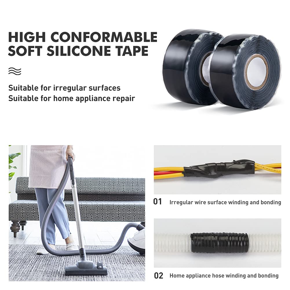 CLAVICHORD Seal Self Fusing Silicone Tape - 1 Inch Wide and 15 Feet Long | Weatherproof Self Fusing Sealing Tape for Emergency Pipeline Repair/Cable Bandage/Tool Fixing（Black）