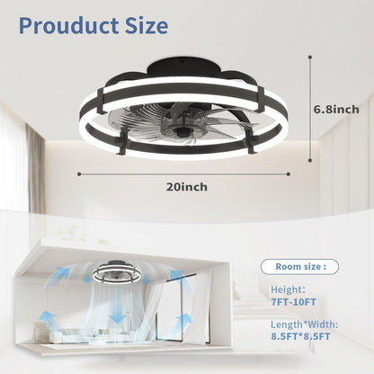 18.9" RGB Flush Mount Ceiling Fan with Light, 6 Speeds 3 Colors, Timer