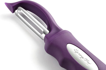 Spring Chef Swivel Vegetable Peeler w/Ergonomic Handle, Set of 2, Purple | Premium Potato Peeler w/ Ultra Sharp Stainless Steel Blades, Multifunctional Veggie Peeler for Apple, Carrot, Cucumber, Fruit
