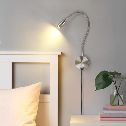 LED Wall Reading Light with USB Charging Port, Touch Dimmable Switch Gooseneck Bedside Lamp, Flexible Arm, 3W (Black, 120V Plug in, Warm White)