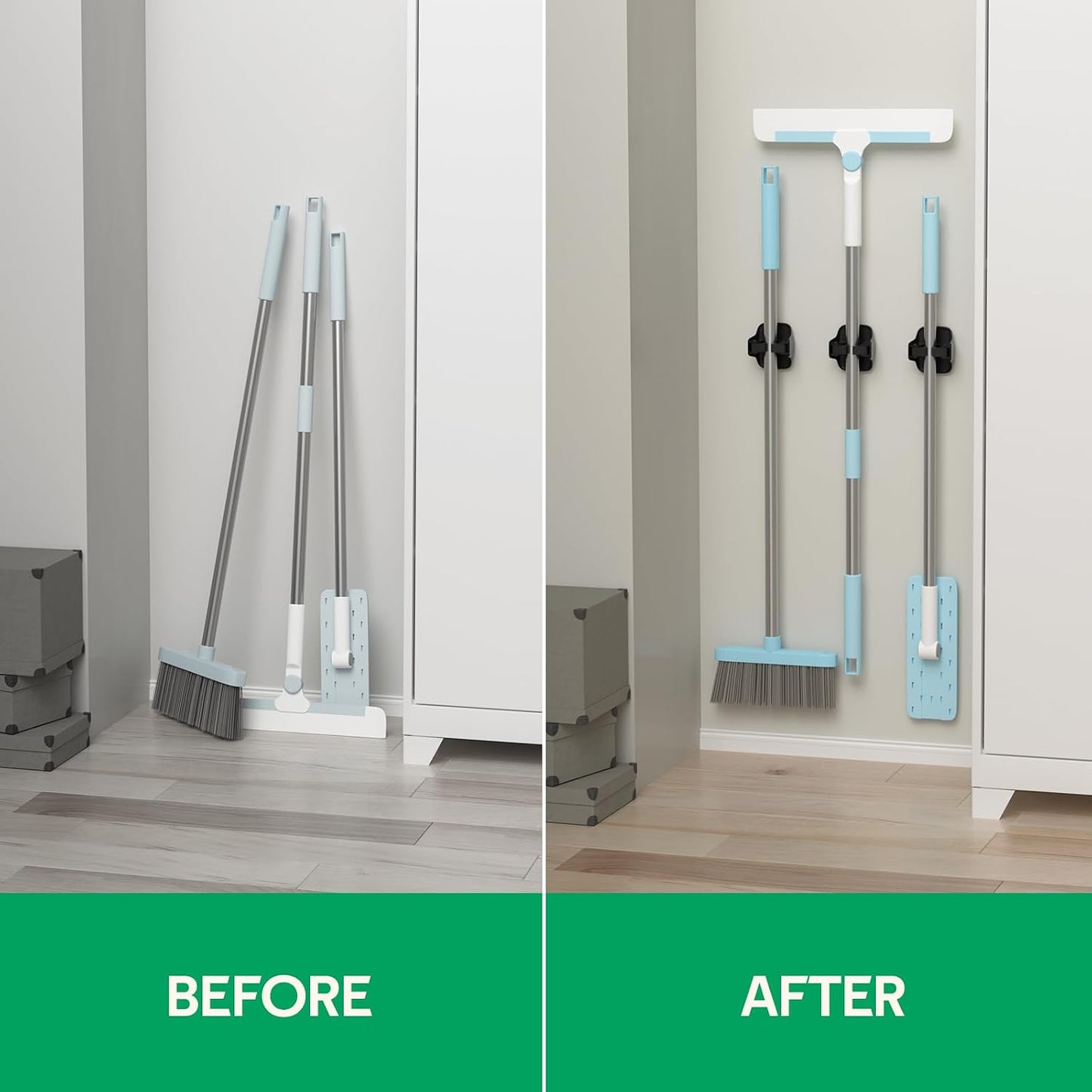 reliahom Broom Holder Wall Mount Mop Grippers Organizer wall Hanging, 5Pack | No Drilling Self Adhesive Easy install Anti-Slip Mop Broom Hanger Storage Rack for Kitchen,Laundry Room,Garden,Garage