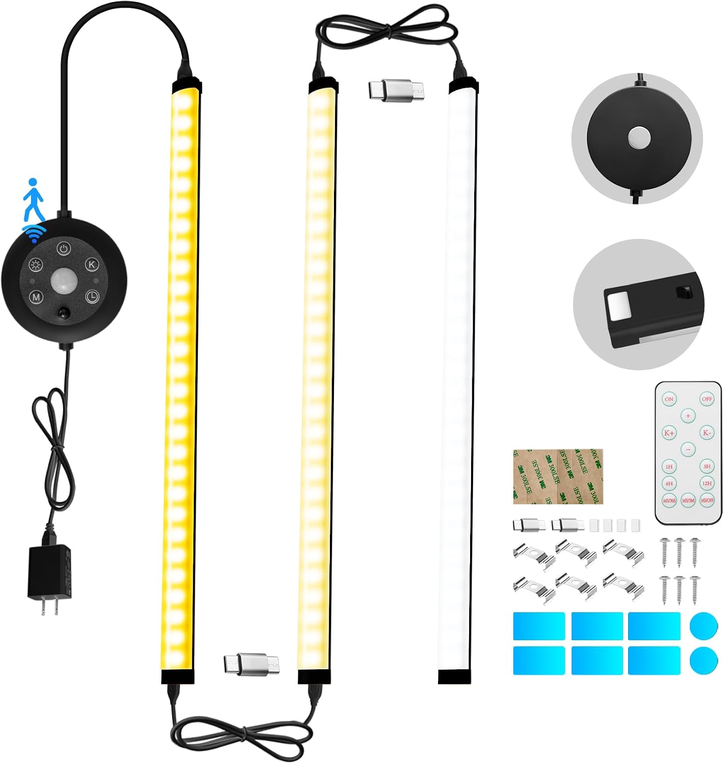 THLIFURE LED Cabinet Lights Bar with Motion Sensor, Dimmable Brightness and Color, IR Remote, Ultra Thin Strips Lighting Magnetic Mounting for Kitchen,Bookshelf,Closet 3Pack