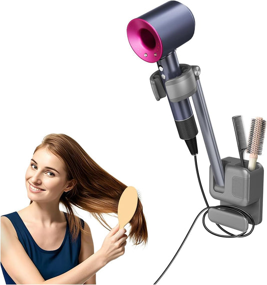 Hands Free Hair Dryer Holder Wall Mount, Adjustable Bathroom Blower Dryer Holder Wall Mounted Hook Rack, Vanity Cabinet Door Hanger Storage, Suitable for Most Walls, Hair Dryers, with Cord Organizer