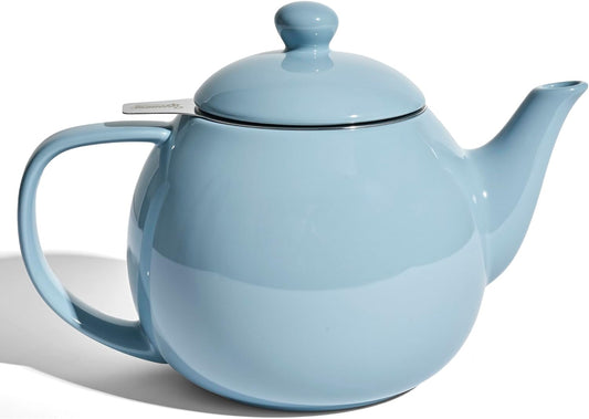 Sweese Teapots for Tea, 27 oz Porcelain Tea pot with Removable Stainless Steel Infuser, Tea Pots for Loose Tea - White