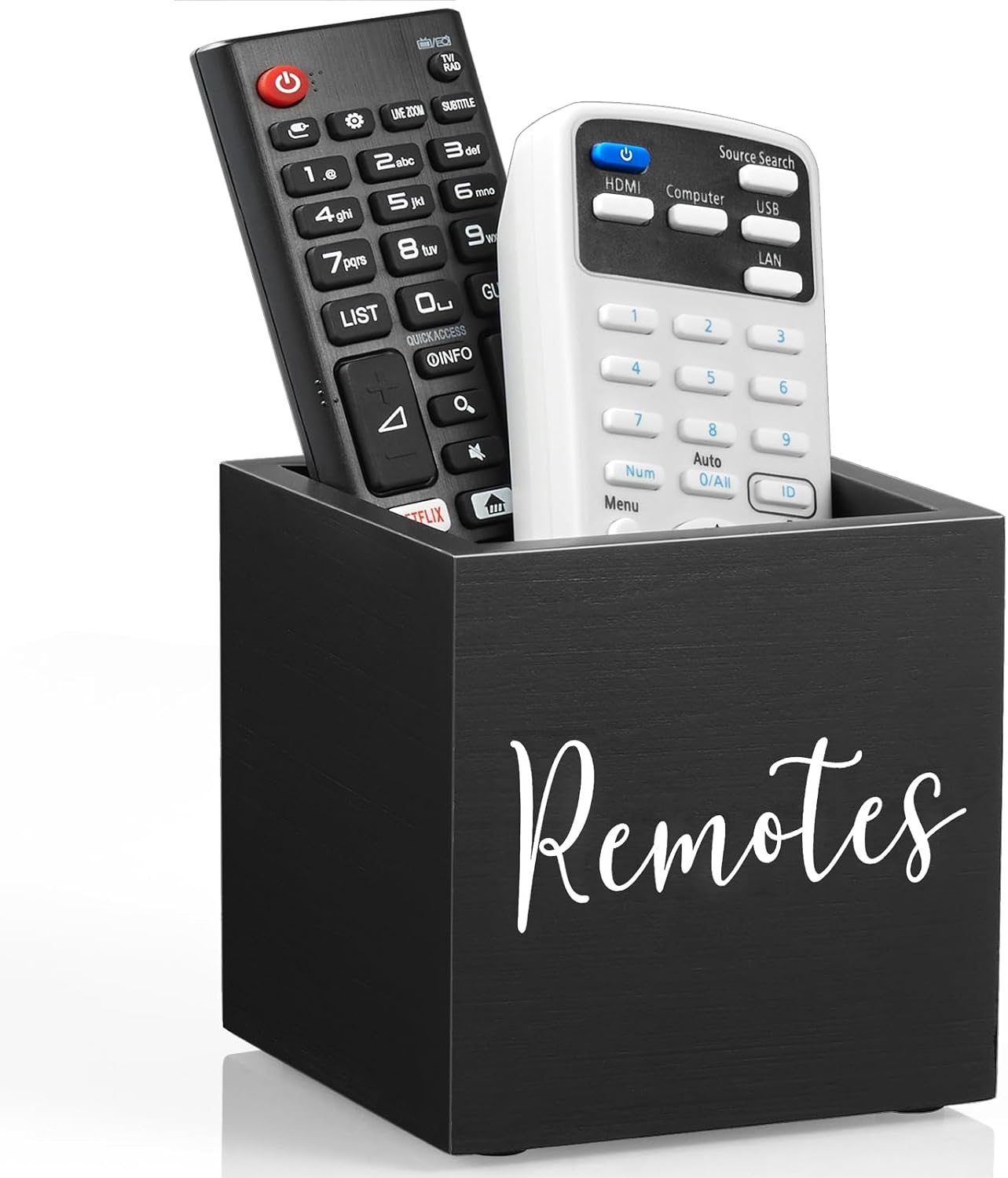 DRASTAR Remote Control Holder, Wood TV Remote Holder, Remote Storage Caddy, Remote Control Organizer (Black, 2 Slots)