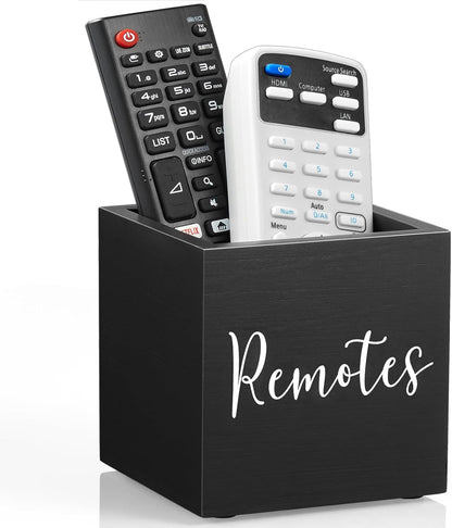 DRASTAR Remote Control Holder, Wood TV Remote Holder, Remote Storage Caddy, Remote Control Organizer (Black, 2 Slots)