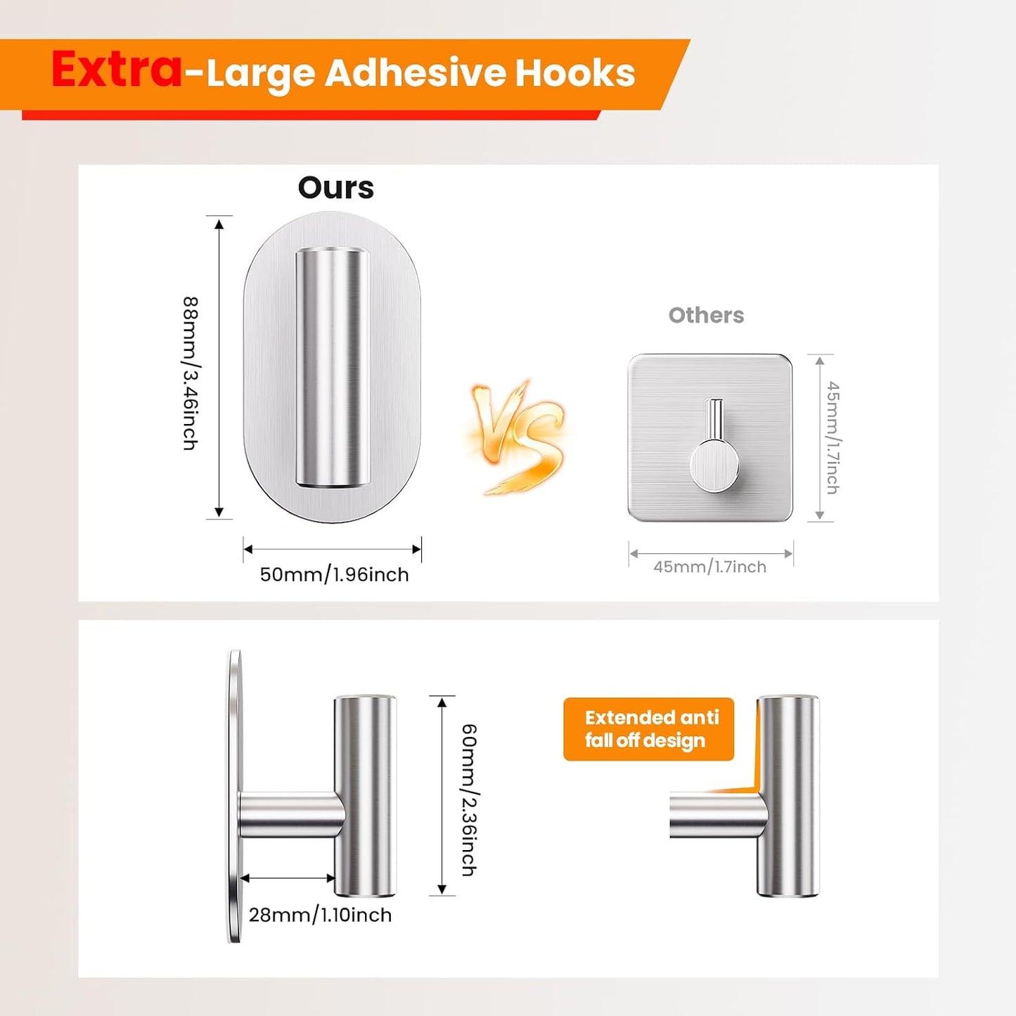Aikzik Adhesive Towel Hooks - 4 Pack 26LB Extra Strong Heavy Duty Wall Hooks for Bathroom/Shower Door Hanging Coat, Robe, Towel, Dogs' Leads and Collars (Matte Black, Stainless Steel)