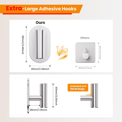 Aikzik Adhesive Towel Hooks - 4 Pack 26LB Extra Strong Heavy Duty Wall Hooks for Bathroom/Shower Door Hanging Coat, Robe, Towel, Dogs' Leads and Collars (Matte Black, Stainless Steel)
