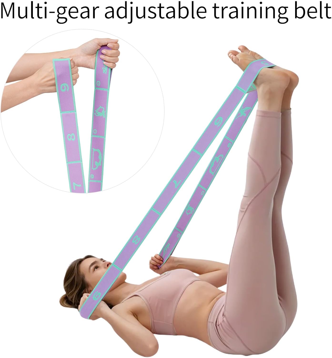 9 Loops Elastic Yoga Stretching Strap Pattern Guide, Resistance Stretch Band for Flexibility, Pilates, Dance, Gymnastics, Ballet, Physical Therapy, Leg & Body Stretching