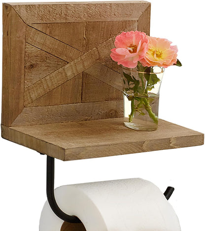 Autumn Alley Rustic Farmhouse Toilet Paper Holder with Shelf for Wipes - Rustic Farmhouse Bathroom Decor - Farmhouse Bathroom Accessories and Western Bathroom Decor Wall Mounted, Brown Wood