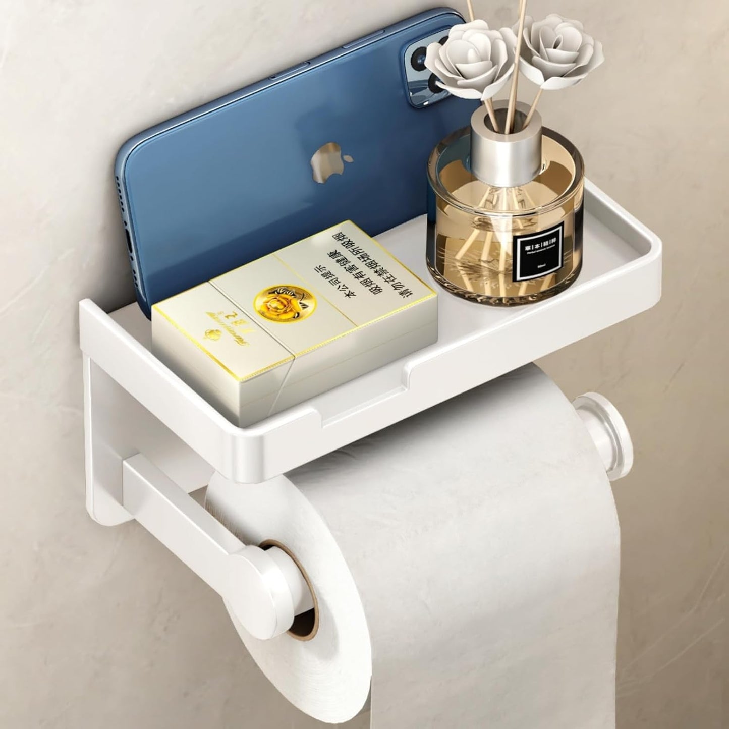 VOLDRA Toilet Paper Holder with Shelf Black Wipes Dispenser for Bathroom Toilet Paper Holder with Storage Upgrade Drawer Design Toilet Tissue Holder Adhesive Small Bathroom Shelf Wall Mount