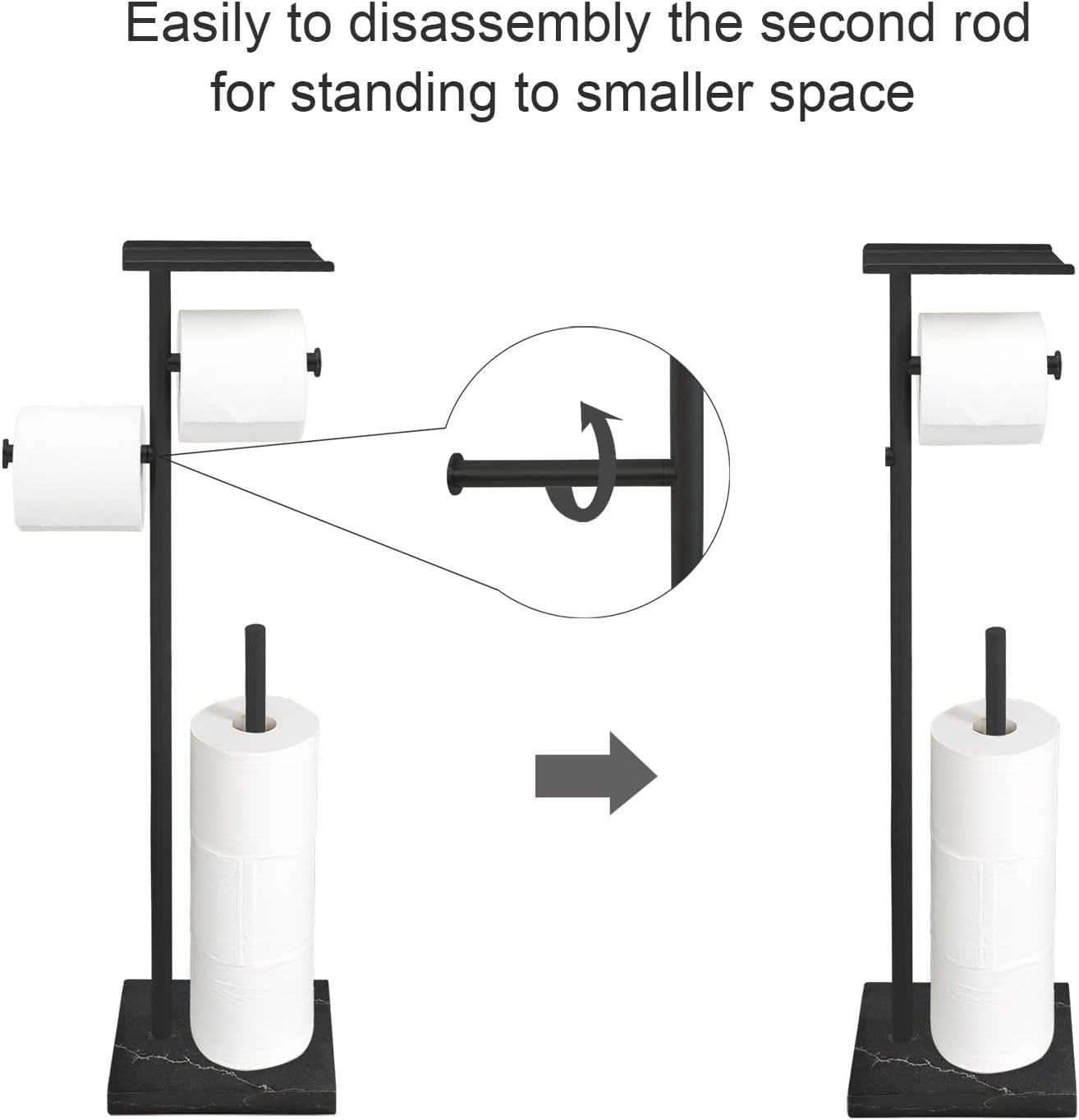 GZILA Toilet Paper Holder Stand with Shelf, Marble Base Heavy Free Standing Toilet Paper Double Roll Holders SUS304 Stainless Steel Brushed Nickel, Storages 4 Reserve Rolls Dispenser
