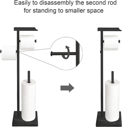 GZILA Toilet Paper Holder Stand with Shelf, Marble Base Heavy Free Standing Toilet Paper Double Roll Holders SUS304 Stainless Steel Brushed Nickel, Storages 4 Reserve Rolls Dispenser