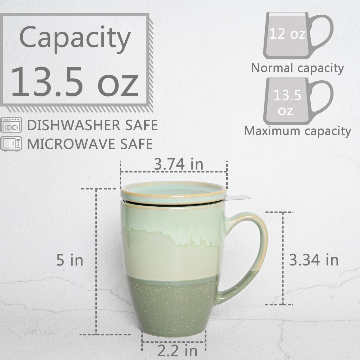 Bosmarlin Ceramic Tea Cup with Infuser and Lid, 13.5 Oz, 4 Colors to Choose, Microwave and Dishwasher Safe, Steeping Tea Mug with Strainer, Reactive Glaze (Purple)
